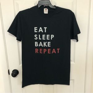 Eat Sleep Bake Repeat Black T-Shirt - Size Medium